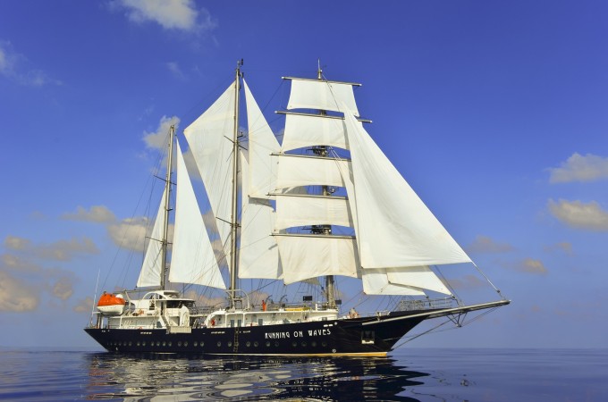 Sailing yacht RUNNING ON WAVES